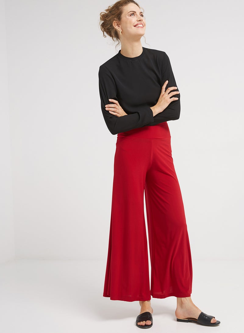 Golden Apple Plain Stretch Palazzo Pants Red  - Image 3