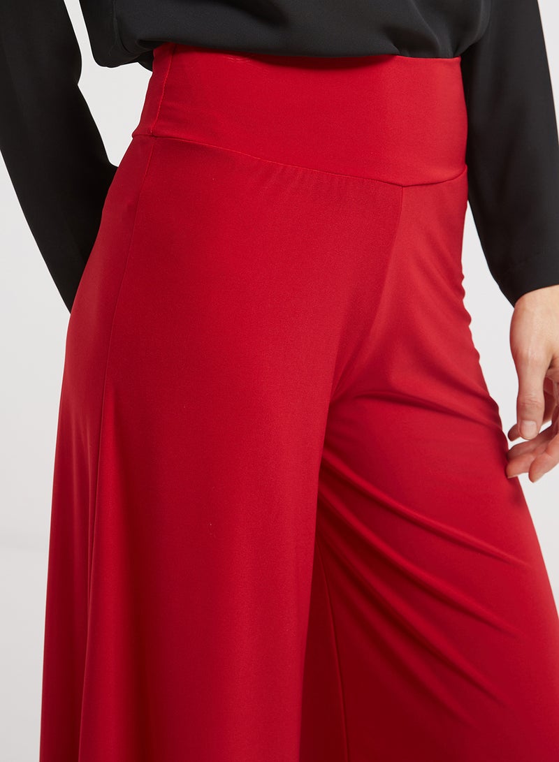 Golden Apple Plain Stretch Palazzo Pants Red  - Image 4