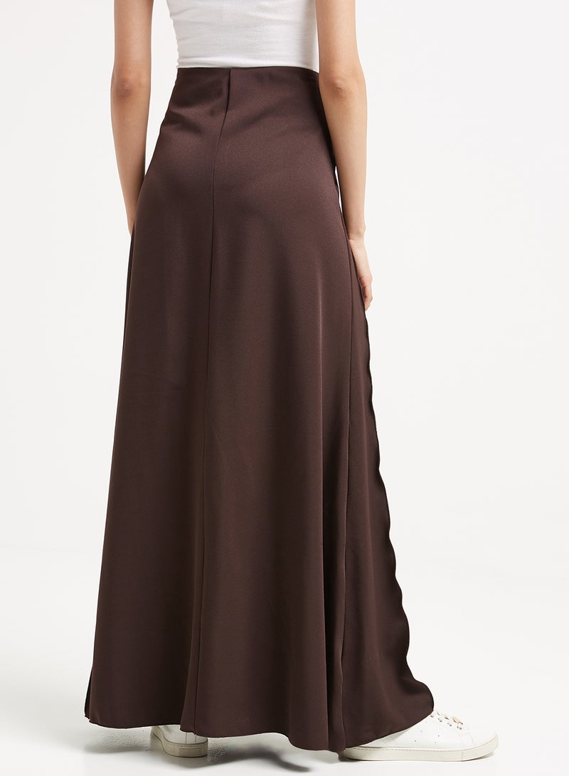 Golden Apple - Plain Long Skirt Brown - Image 1