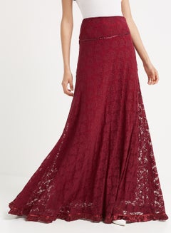 Plain Lace Long Skirt Maroon