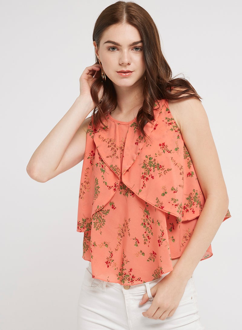 Golden Apple Sleeveless Printed Blouse Peach  - Image 1