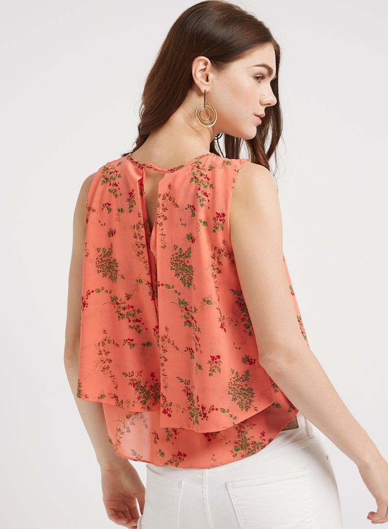 Golden Apple Sleeveless Printed Blouse Peach  - Image 2