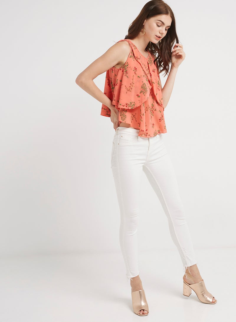 Golden Apple Sleeveless Printed Blouse Peach  - Image 3
