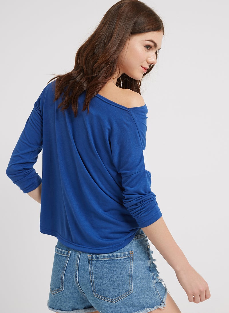 Golden Apple Three-Quarter Sleeve Blouse Blue/White  - Image 2