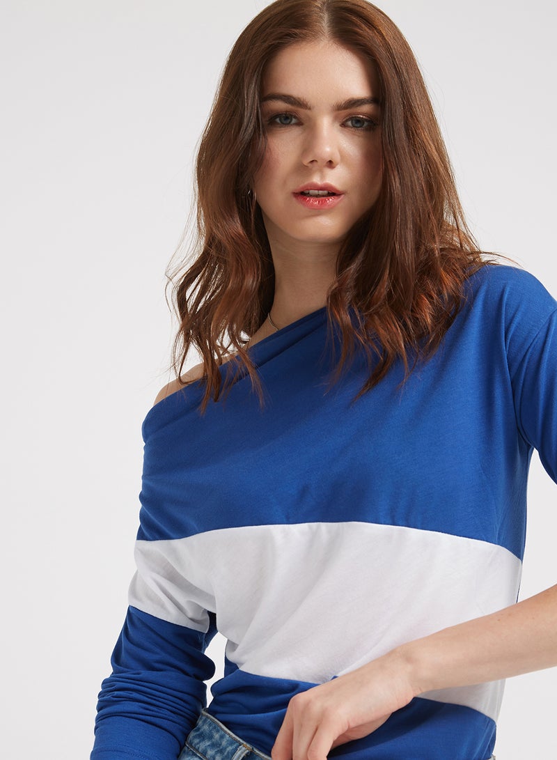 Golden Apple Three-Quarter Sleeve Blouse Blue/White  - Image 4