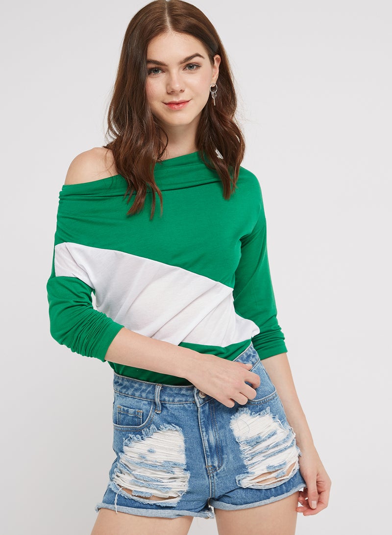 Golden Apple Three-Quarter Sleeve Blouse Green/White - Image 1