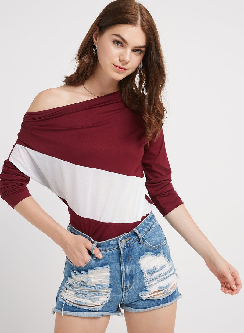 Golden Apple Three-Quarter Sleeve Blouse Maroon/White  - Image 1