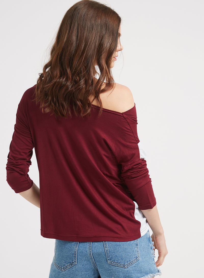 Golden Apple Three-Quarter Sleeve Blouse Maroon/White  - Image 2