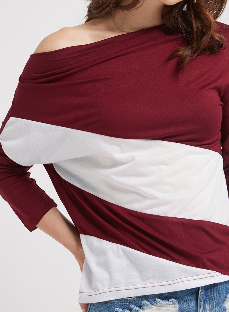 Golden Apple Three-Quarter Sleeve Blouse Maroon/White  - Image 4