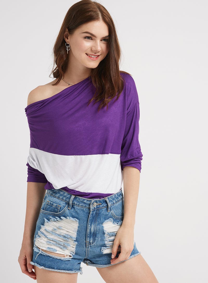 Golden Apple Three-Quarter Sleeve Blouse Purple/White  - Image 1