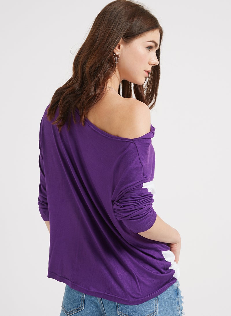 Golden Apple Three-Quarter Sleeve Blouse Purple/White  - Image 2