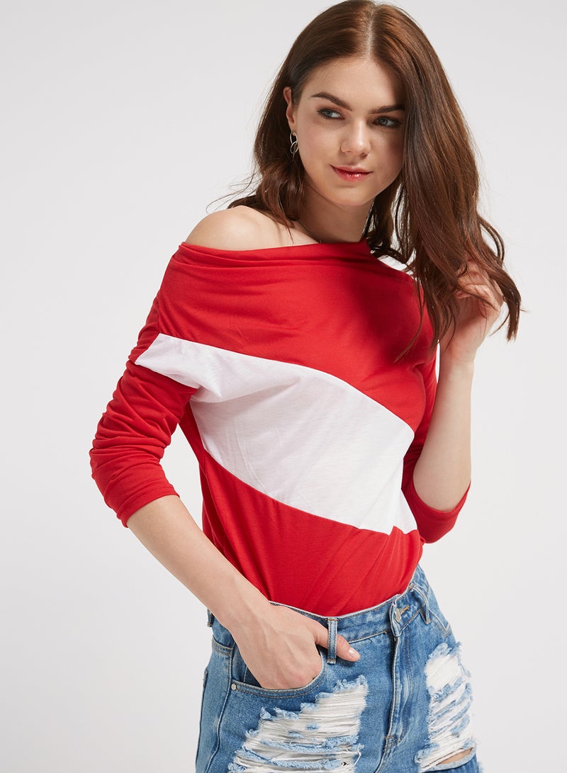 Golden Apple Three-Quarter Sleeve Blouse Red/White  - Image 1