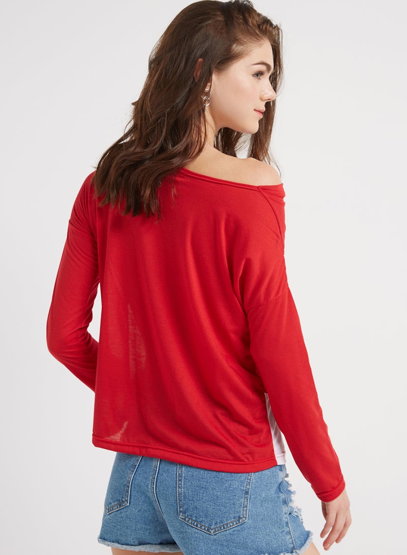 Golden Apple Three-Quarter Sleeve Blouse Red/White  - Image 2