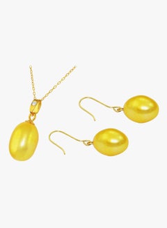 Vera Perla 18K Gold Pearl Diamond Pendant Jewellery Set  - Image 2