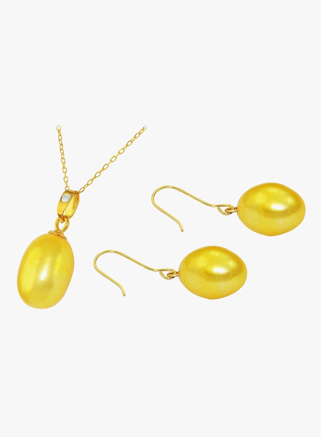 Vera Perla - 18K Gold Pearl Diamond Pendant Jewellery Set - Image 1