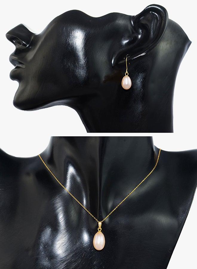 Vera Perla 18K Gold Pearl Diamond Pendant Jewellery Set - Image 3