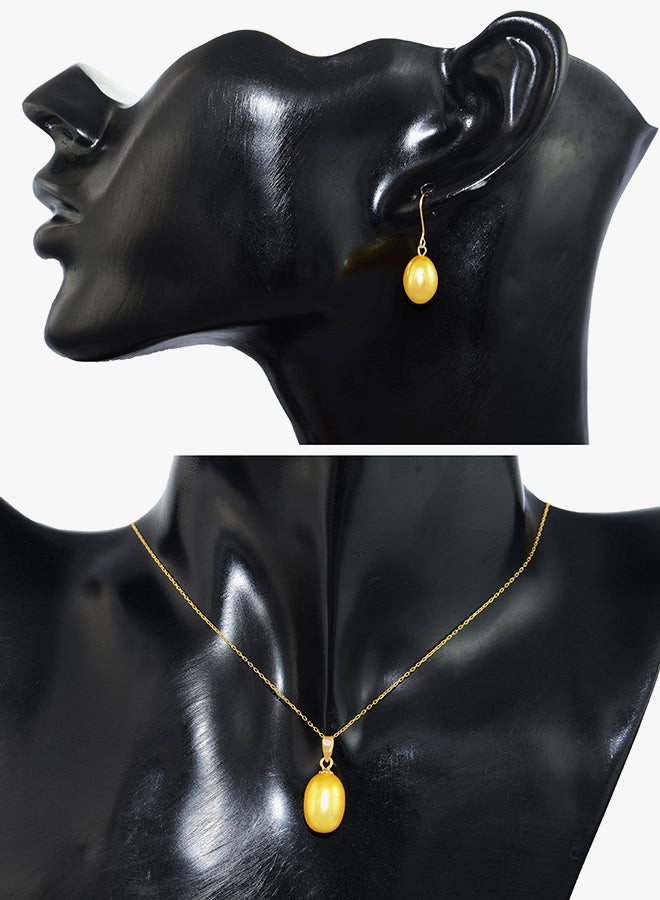 Vera Perla - 18K Gold Pearl Diamond Pendant Jewellery Set - Image 1