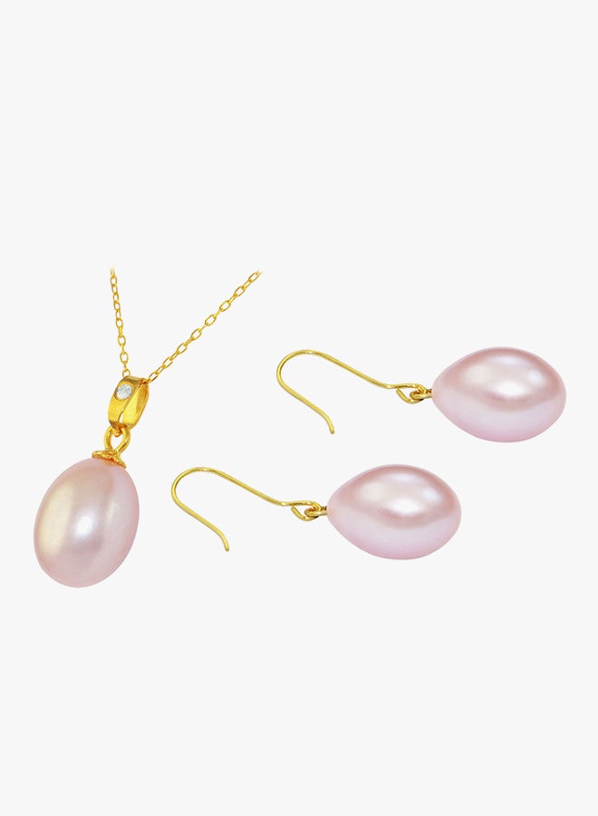 Vera Perla - 18K Gold Pearl Diamond Pendant Jewellery Set - Image 1