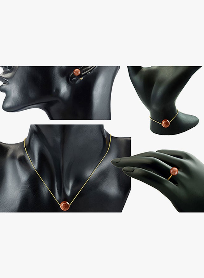 Vera Perla - 10K Gold Sunstone Jewellery Set - Image 1