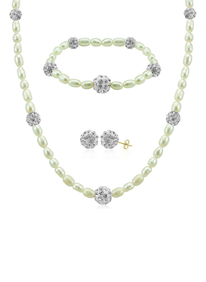 Vera Perla - 10K Gradual Crystal Balls And Pearls Strand Jewellery Set - Image 1