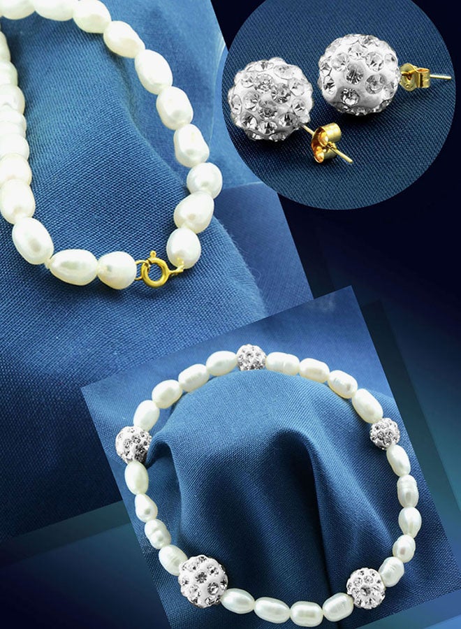 Vera Perla - 10K Gradual Crystal Balls And Pearls Strand Jewellery Set - Image 1