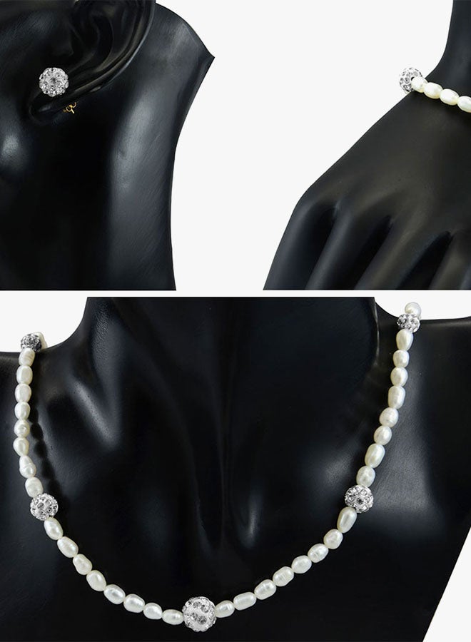 Vera Perla - 10K Gradual Crystal Balls And Pearls Strand Jewellery Set - Image 1