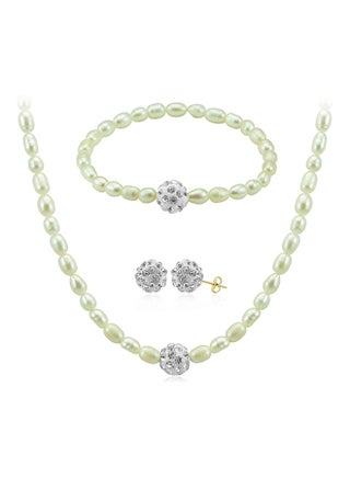18K Gradual Crystal Balls And Pearls Strand Jewellery Set - v1524631887/N14348321A_1