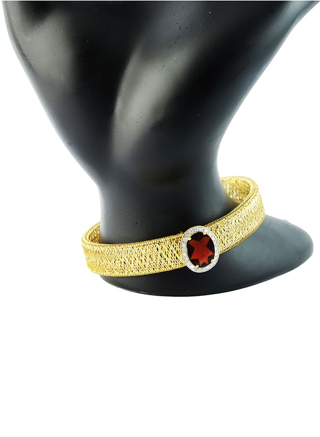Vera Perla - 18K Gold Genuine Oval Cut Garnet Diamonds Bracelet 0.12 Carat - Image 1