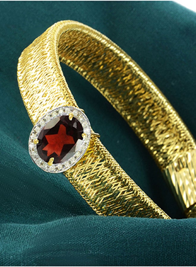 Vera Perla - 18K Gold Genuine Oval Cut Garnet Diamonds Bracelet 0.12 Carat - Image 1