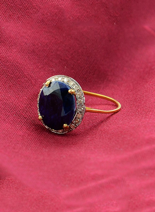 Vera Perla 18 Karat Gold Oval Diamond Sapphire Ring - Image 4