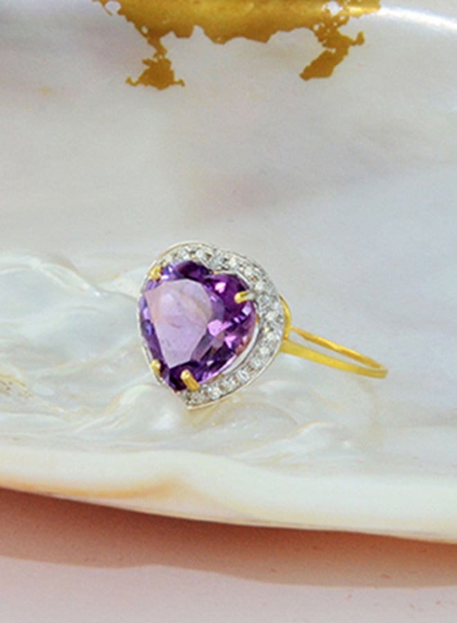 Vera Perla - 18 Karat Gold Heart Cut Amethyst Ring With Diamond - Image 1