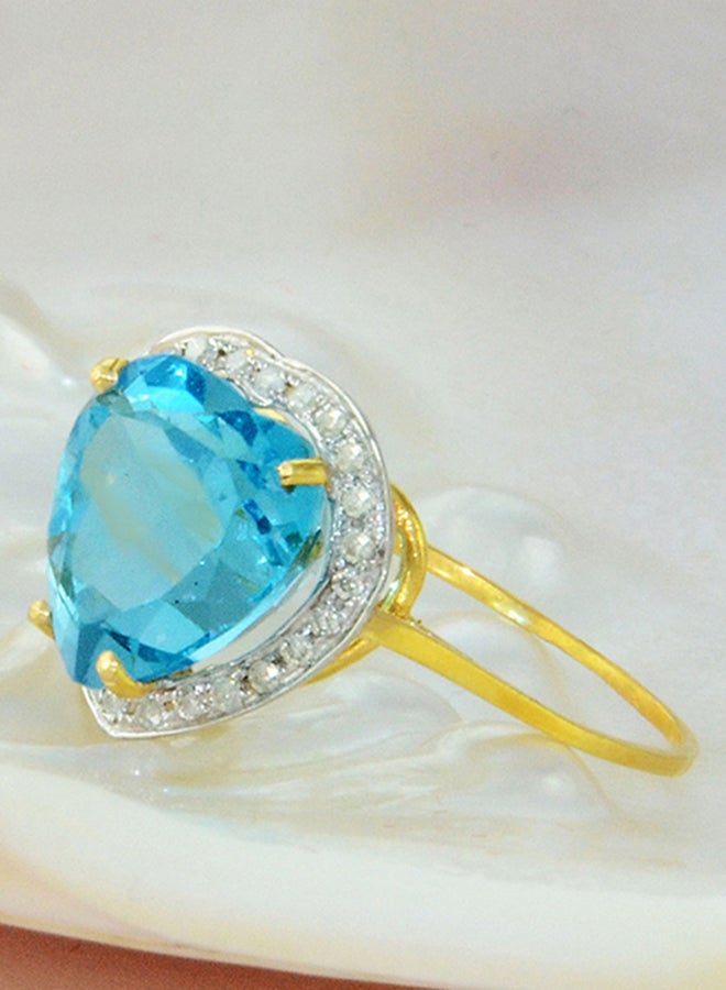 Vera Perla - 18K Gold Genuine Diamond Swiss Blue Topaz Ring 0.14 Carat - Image 1