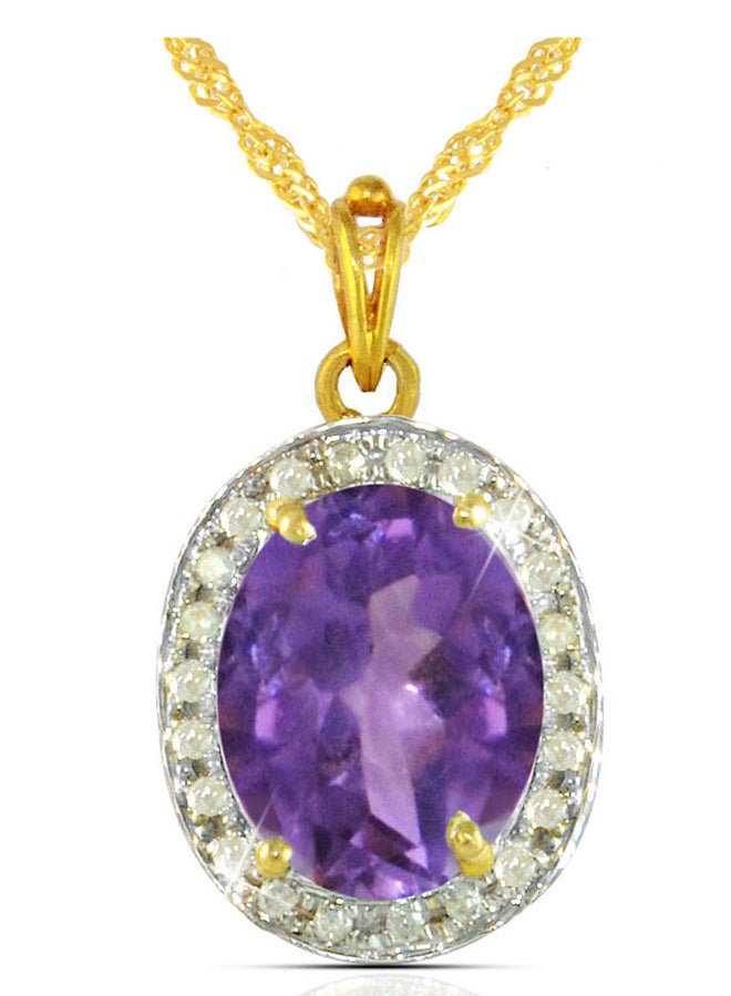 Vera Perla - 18K Gold Genuine Diamond Oval Cut Amethyst Pendant Necklace 0.12 Carat - Image 1