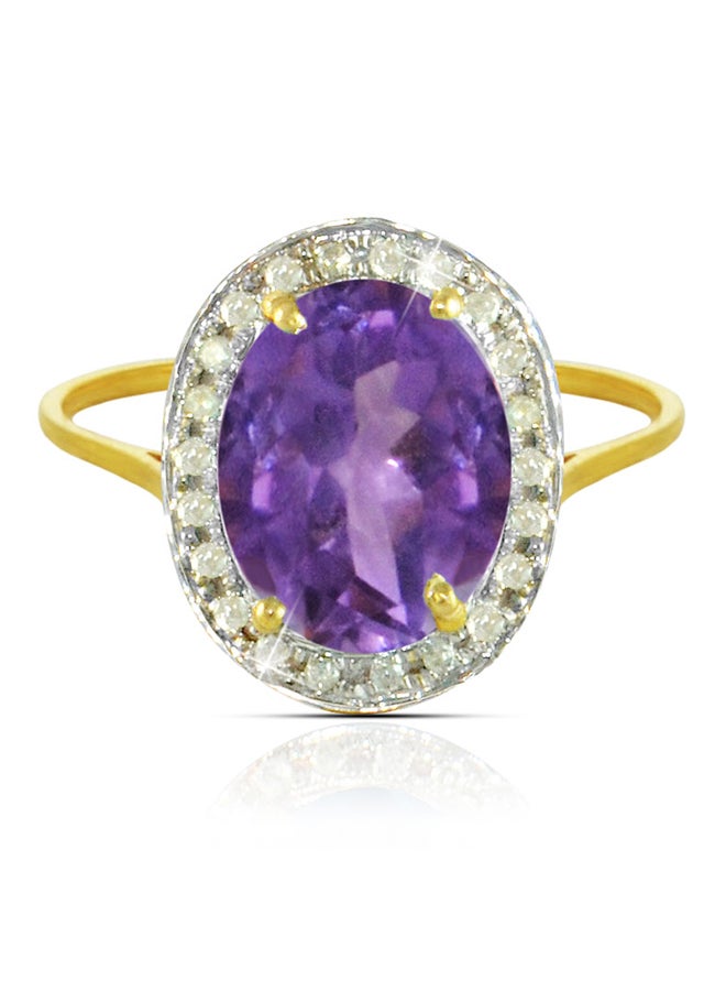 Vera Perla - 18K Gold Genuine Diamond Oval Cut Amethyst Ring 0.12 Carat - Image 1
