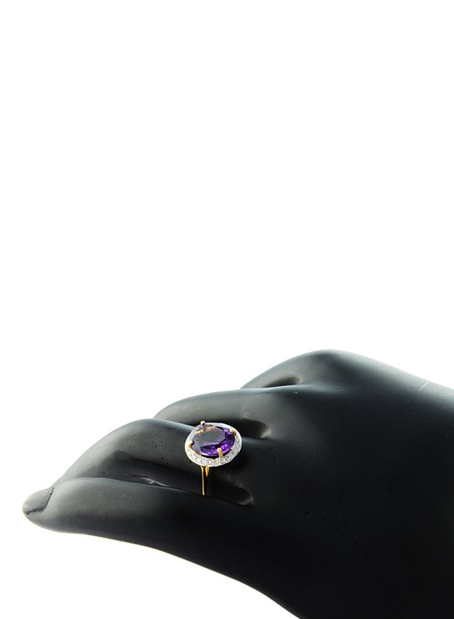 Vera Perla - 18K Gold Genuine Diamond Oval Cut Amethyst Ring 0.12 Carat - Image 1