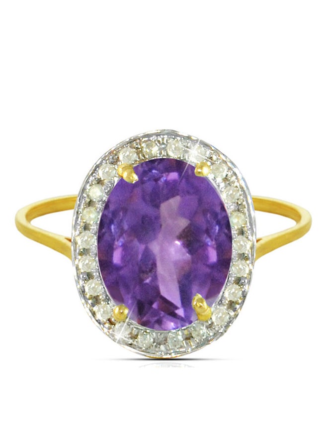 Vera Perla - 18K Gold Genuine Diamond Oval Cut Amethyst Ring 0.12 Carat - Image 1