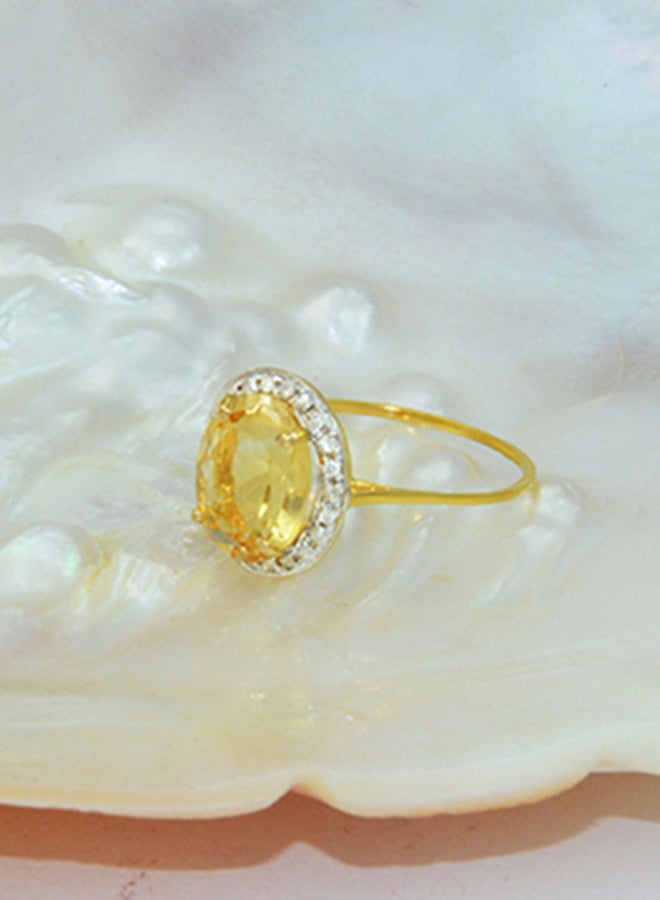 18 Karat Gold 0.12 Carat Genuine Diamond Oval Cut Citrine Ring
