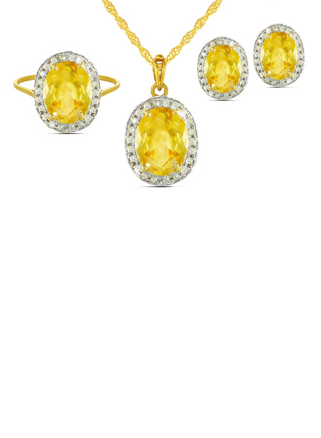 18K Gold Genuine Diamond Oval Cut Citrine Jewellery Set 0.48 Carat