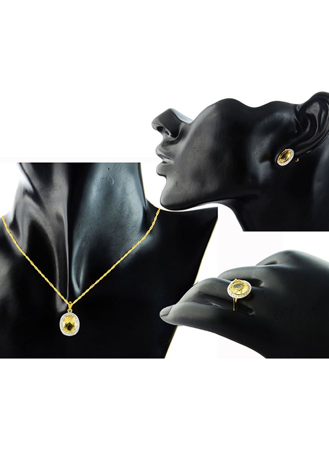 18K Gold Genuine Diamond Oval Cut Citrine Jewellery Set 0.48 Carat