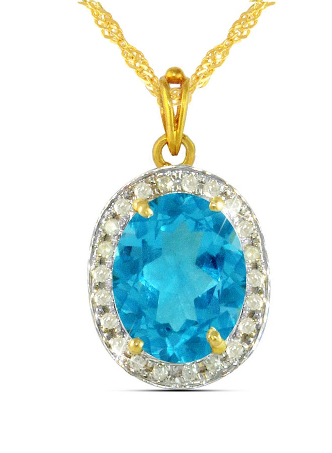 Vera Perla 18K Gold Genuine Diamond Swiss Blue Topaz Pendant Necklace 0.12 Carat - Image 1