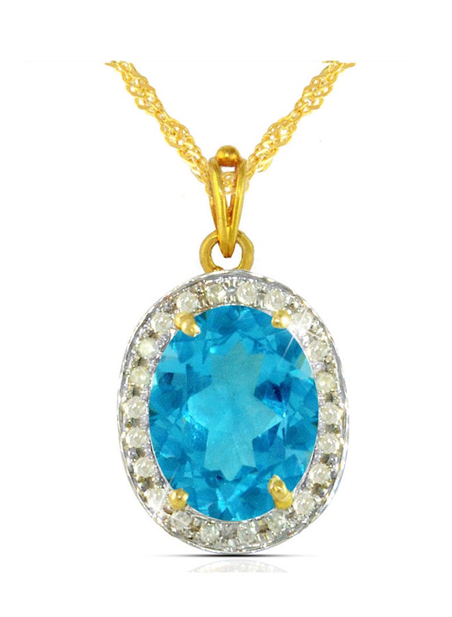 Vera Perla 18K Gold Genuine Diamond Swiss Blue Topaz Pendant Necklace 0.12 Carat - Image 2