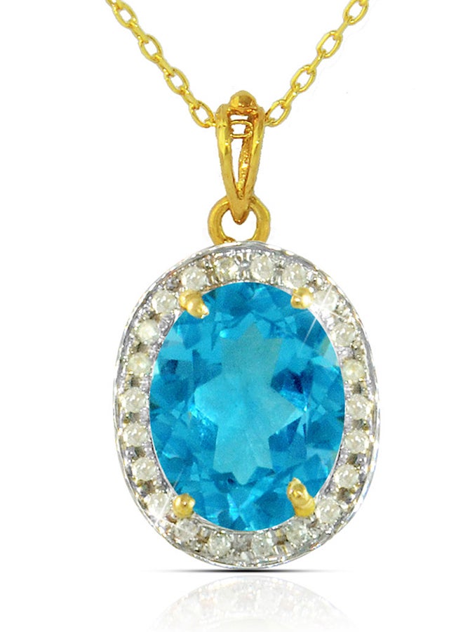 Vera Perla 18K Gold Genuine Diamond Swiss Blue Topaz Pendant Necklace 0.12 Carat - Image 1