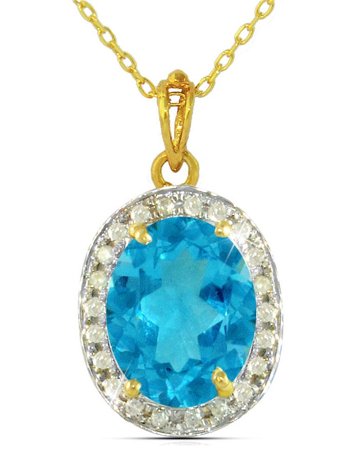 Vera Perla 18K Gold Genuine Diamond Swiss Blue Topaz Pendant Necklace 0.12 Carat - Image 2