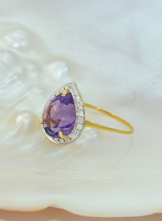 Vera Perla - 18 Karat Gold Genuine Diamond Drop Cut Amethyst Ring - Image 1