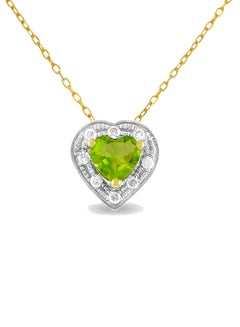 18K Gold Diamonds And Peridot Necklace 0.08 Carat