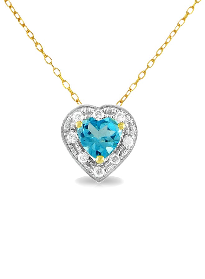 18K Gold Diamonds And Topaz Necklace 0.08 Carat
