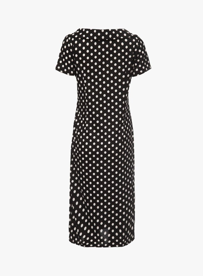 Generic - Vintage V-Neck Bowknot Short Sleeve Polka Dot Dress Black/White - Image 1