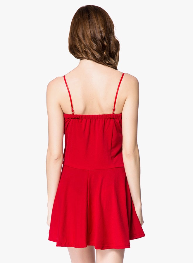 Spaghetti Strap Slimming Dress Red  - Image 2