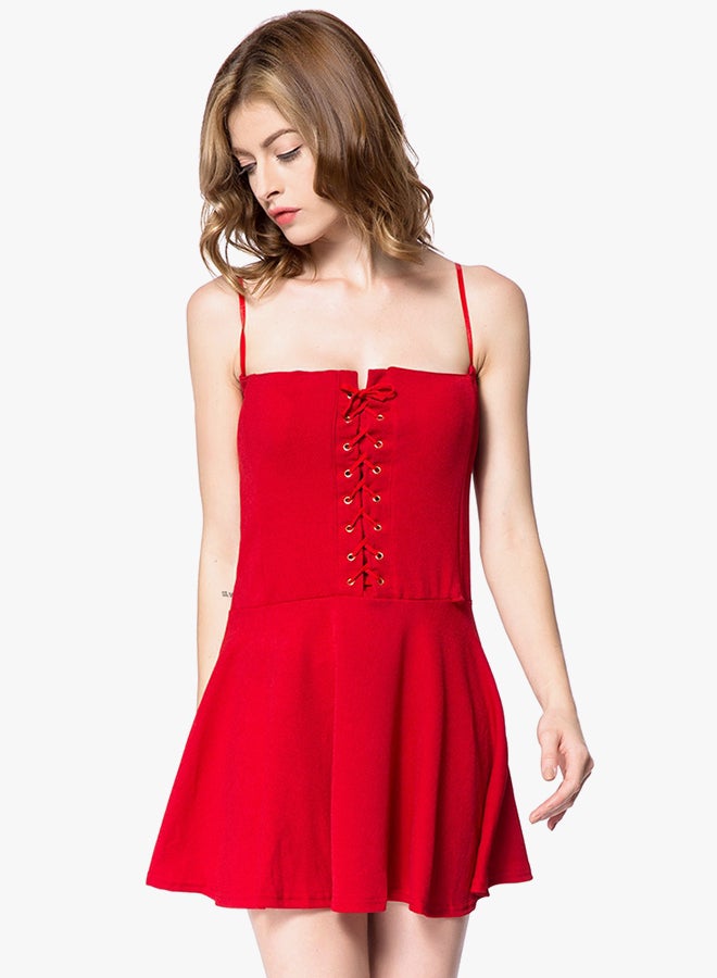Spaghetti Strap Slimming Dress Red  - Image 3