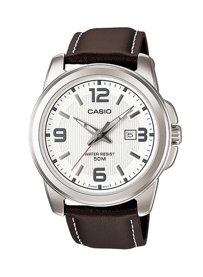 CASIO Men's Leather Analog Wrist Watch MTP-1314L-7ADF - 45 mm - Brown - Image 1